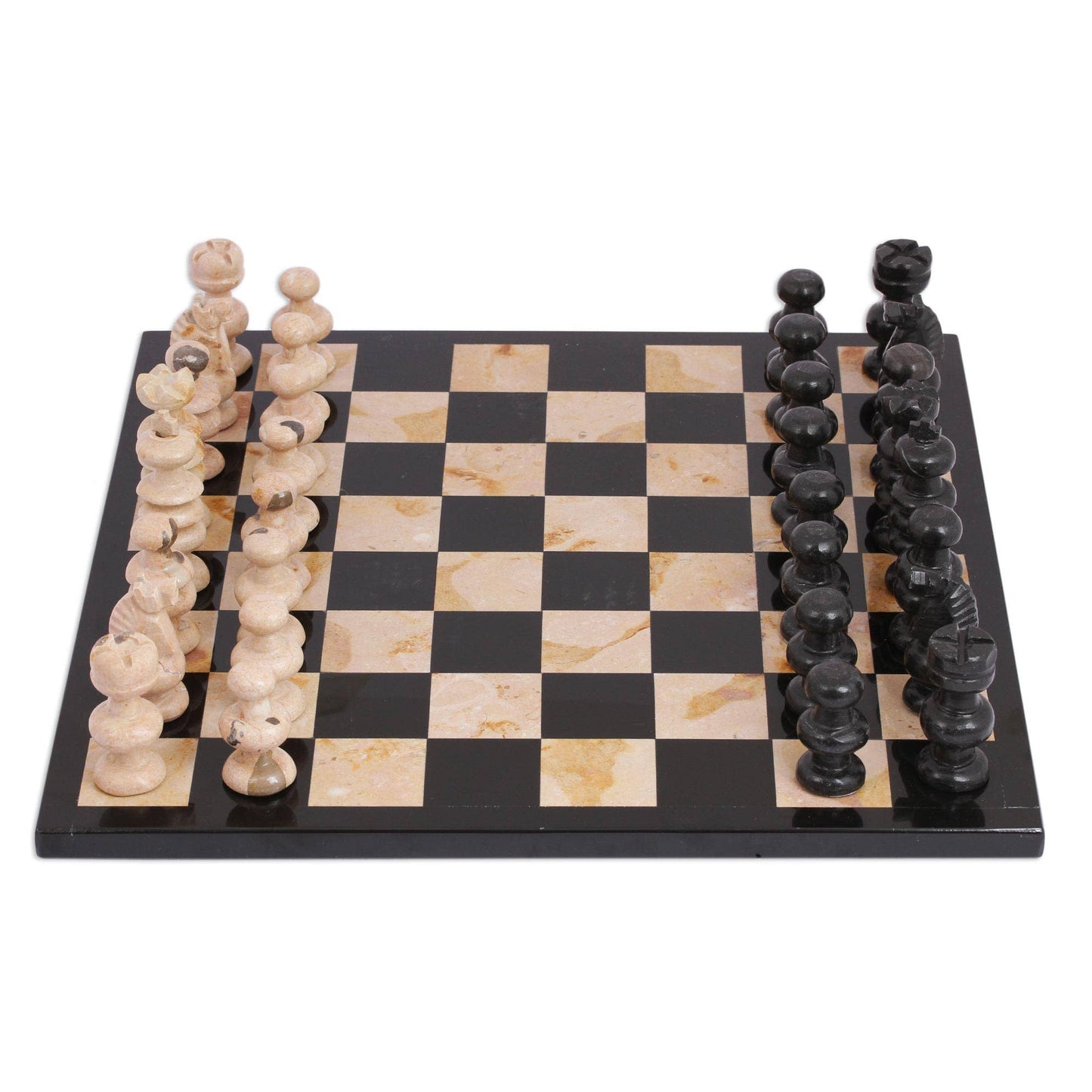 Beige and Black Marble Chess Set
