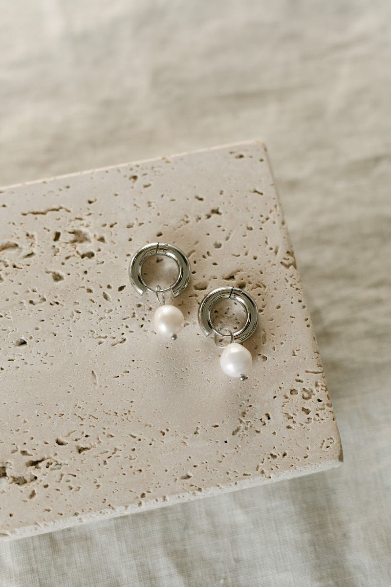 Silver Pearl Hoops - IDYLL MANOR