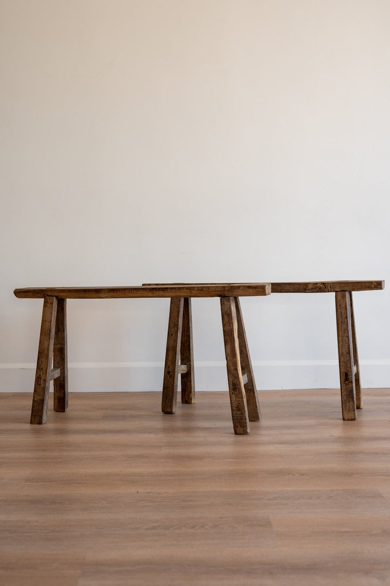 Long Primitive Elm Wood Stools - IDYLL MANOR