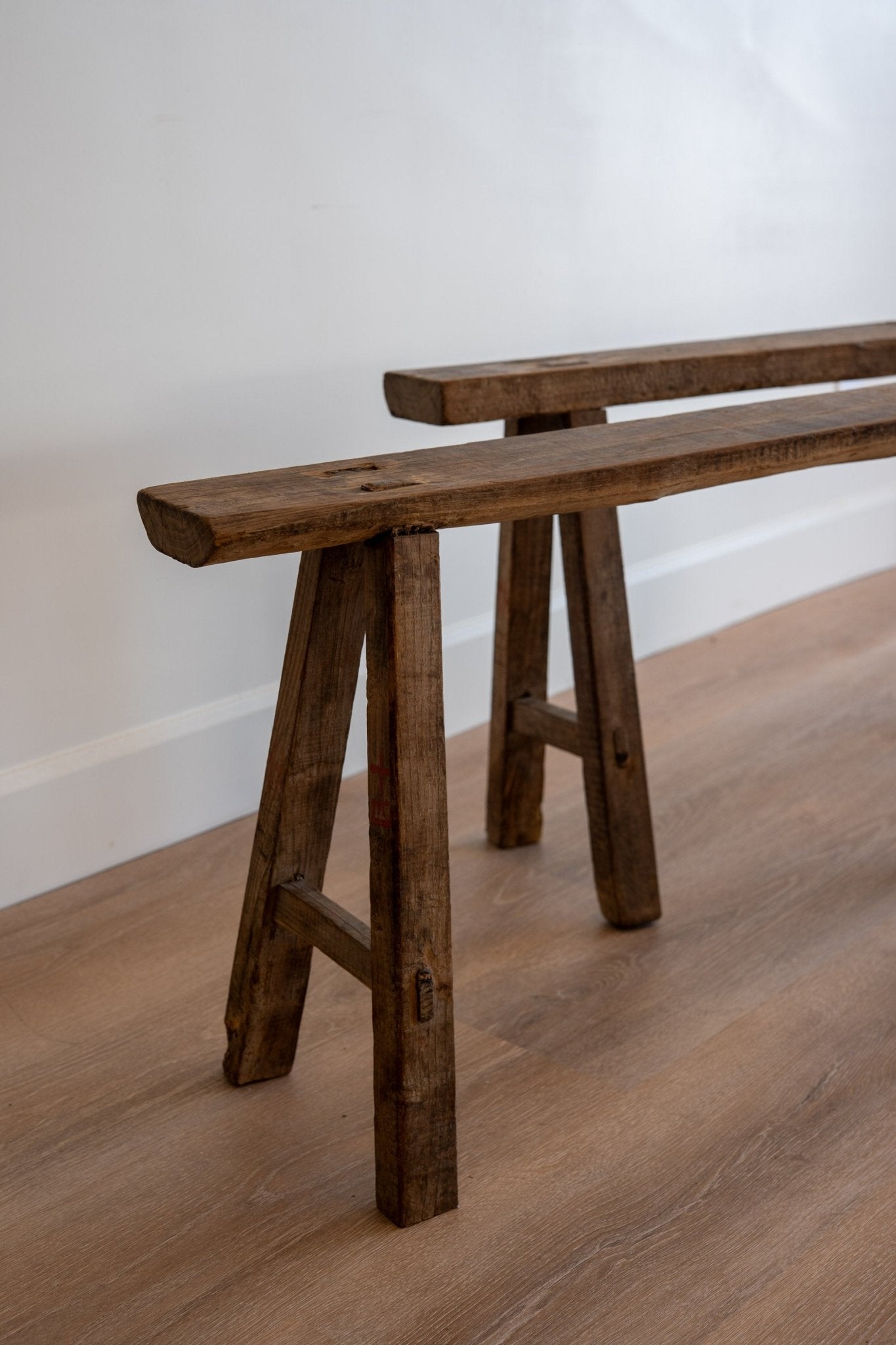 Long Primitive Elm Wood Stools - IDYLL MANOR