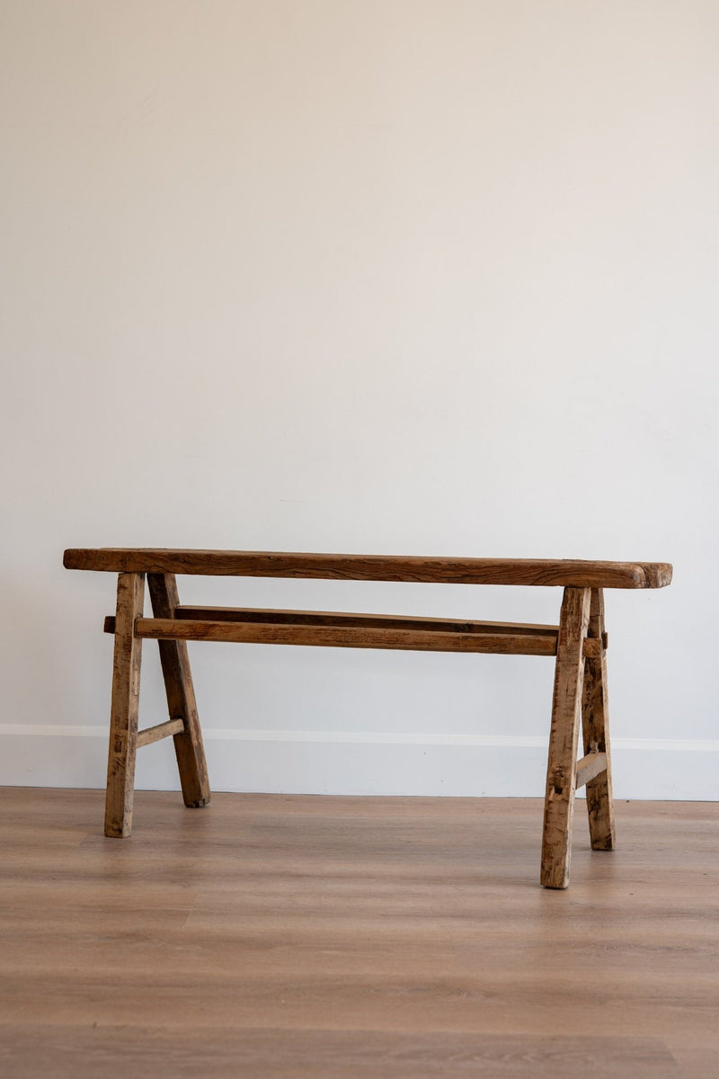 Long Primitive Elm Wood Stools - IDYLL MANOR