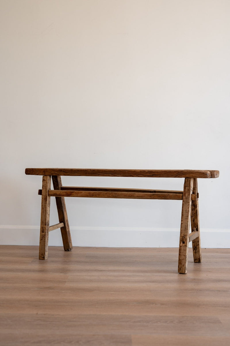 Long Primitive Elm Wood Stools - IDYLL MANOR