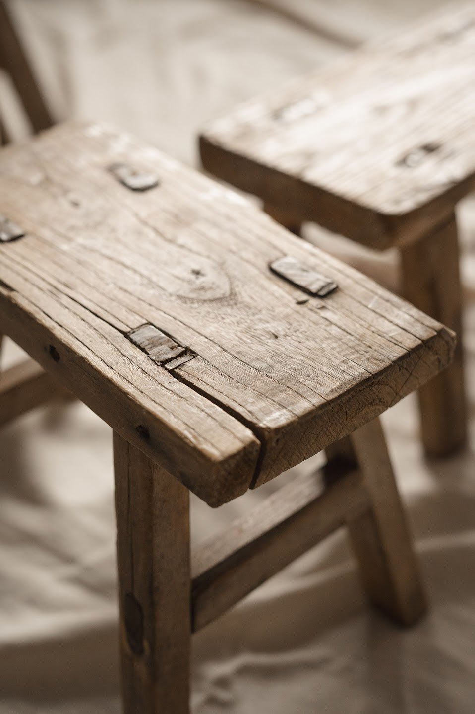 Primitive Elm Wood Stools - IDYLL MANOR