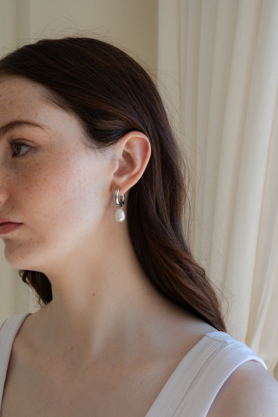 Silver Pearl Hoops - IDYLL MANOR