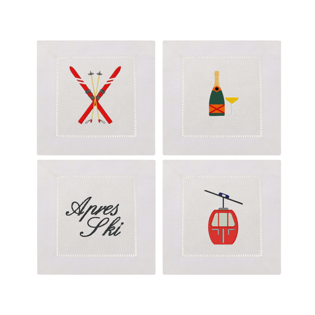 Apres Ski Embroidered Napkin | Set of 4 - IDYLL MANOR