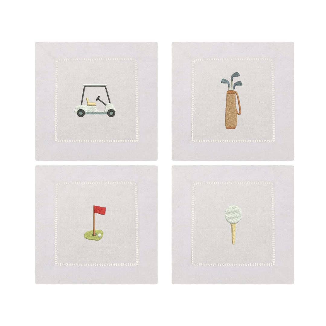 Golf Embroidered Cocktail Napkins | Set of 4 - IDYLL MANOR