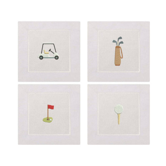 Golf Embroidered Cocktail Napkins | Set of 4 - IDYLL MANOR