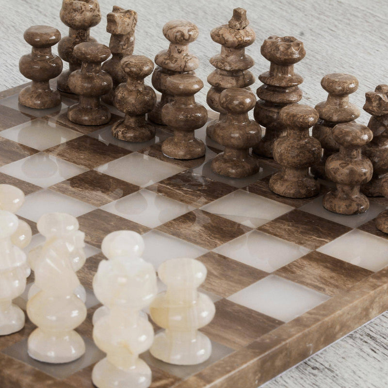 Brown and Ivory Marble Chess Set - IDYLL MANOR