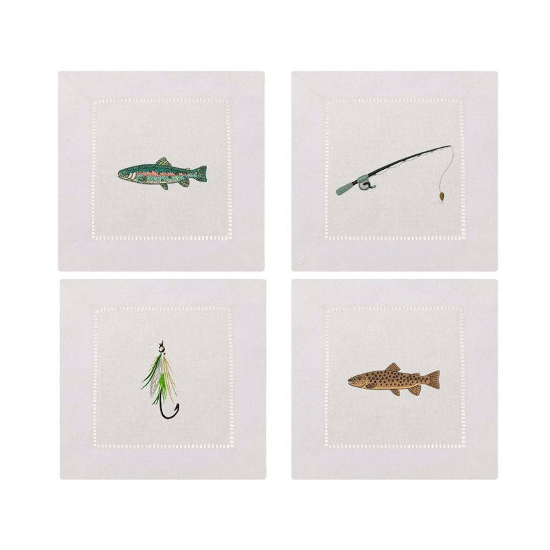 Fishing Embroidered Cocktail Napkins | Set of 4 - IDYLL MANOR