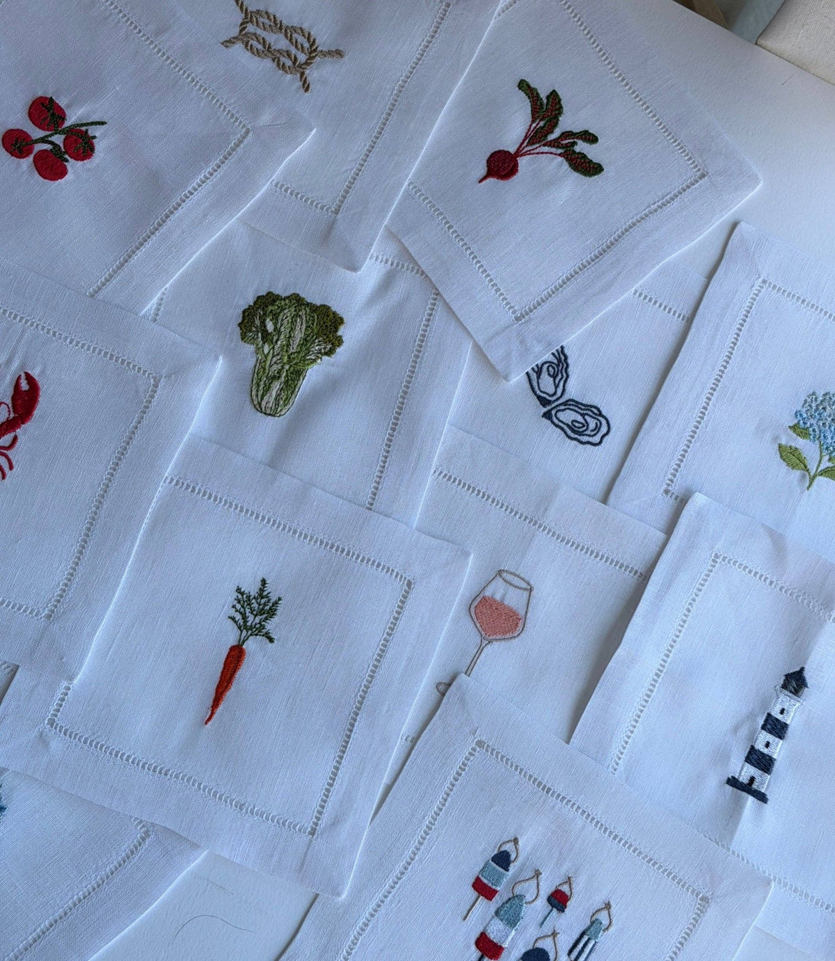 Garden Veg Embroidered Cocktail Napkins | Set of 4 - IDYLL MANOR