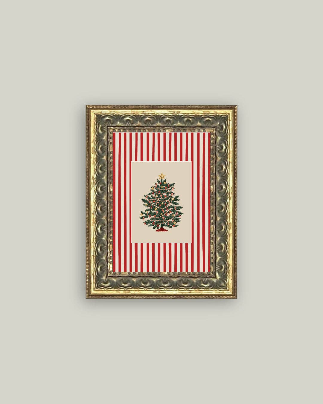Peppermint Stripe Tree Framed Antique Art - IDYLL MANOR