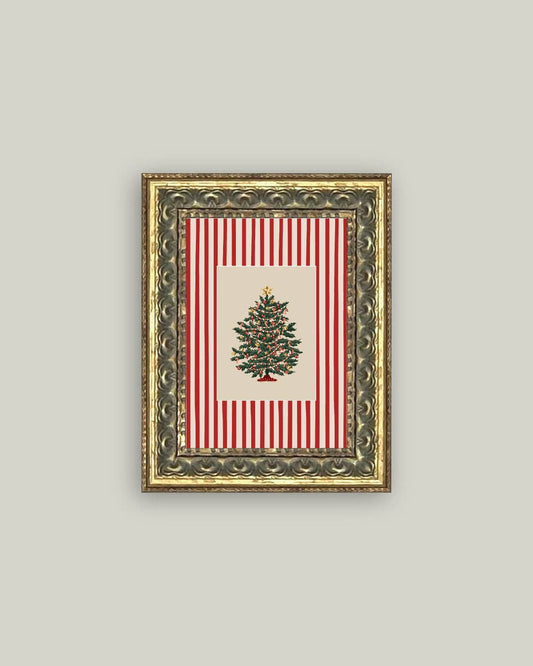 Peppermint Stripe Tree Framed Antique Art - IDYLL MANOR