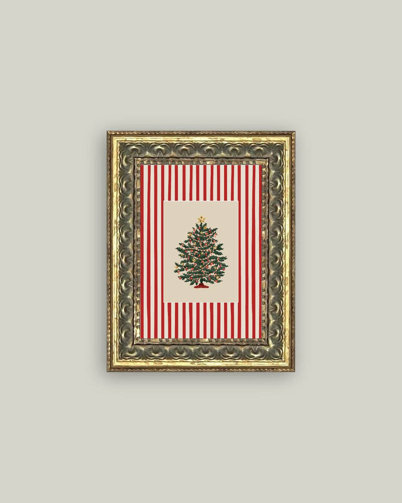Peppermint Stripe Tree Framed Antique Art - IDYLL MANOR