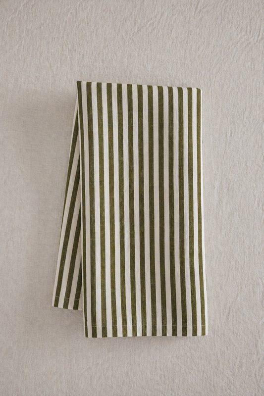 Tea Towel - Olive Green Linen Awning Stripe