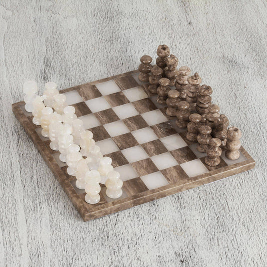 Brown and Ivory Marble Chess Set