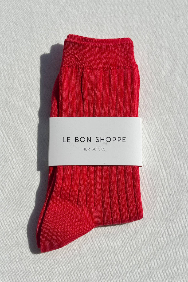 Her Socks - Mercerized Combed Cotton Rib: Classic Red - IDYLL MANOR