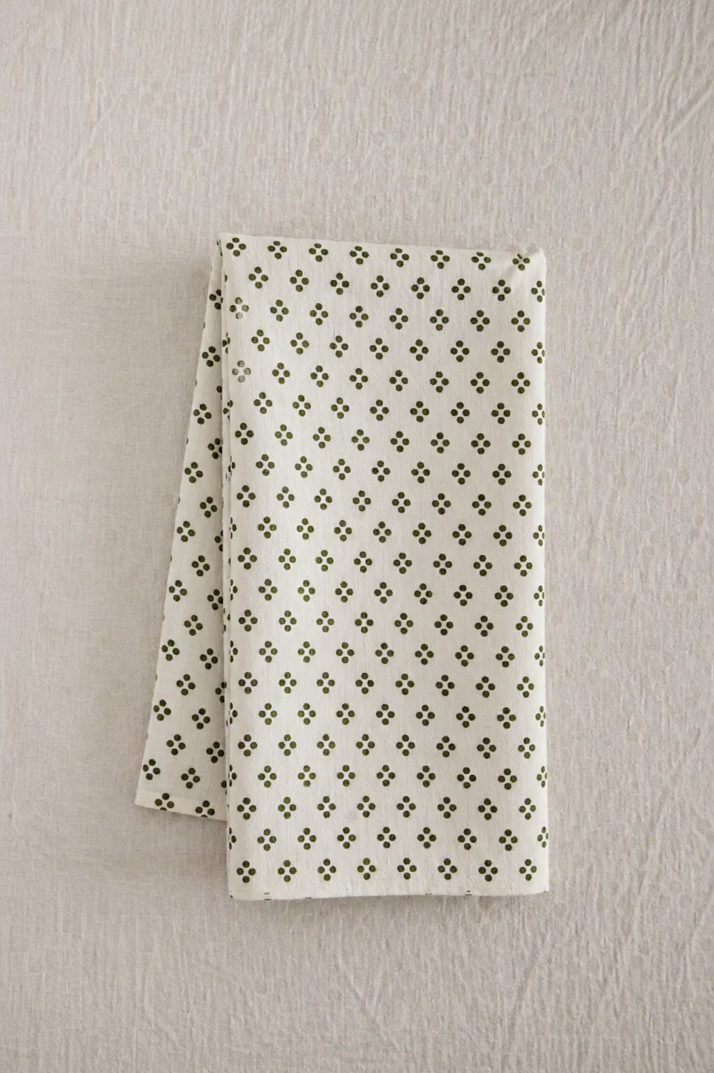 Linen Tea Towel | Olive Green Vintage Dot