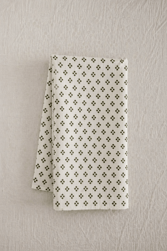 Linen Tea Towel | Olive Green Vintage Dot - IDYLL MANOR