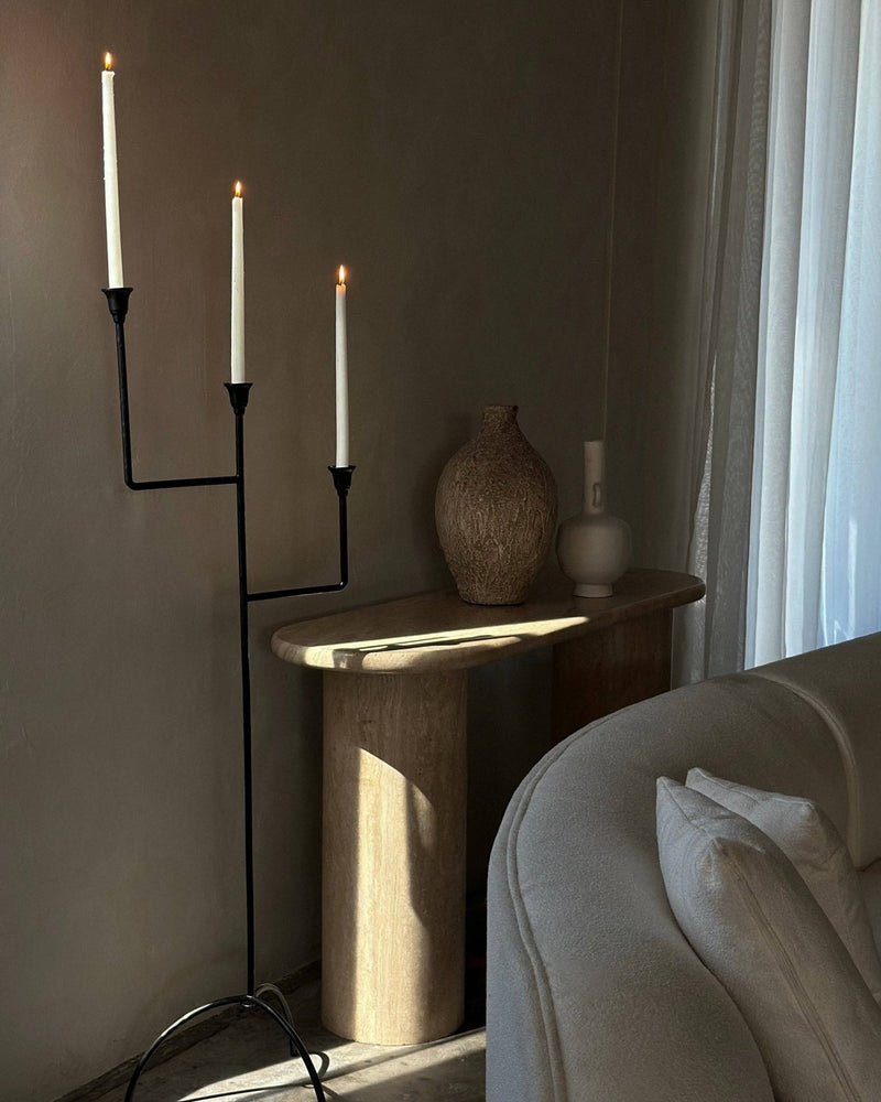 Bardot Hammered Iron Floor Candelabra | 56" Tall Tiered Candleholder - IDYLL MANOR
