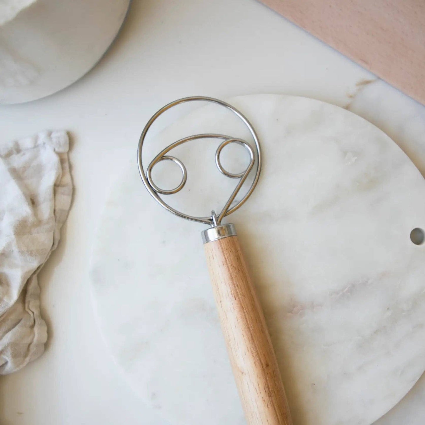 Dough Whisk Wooden Handle|  Two rings