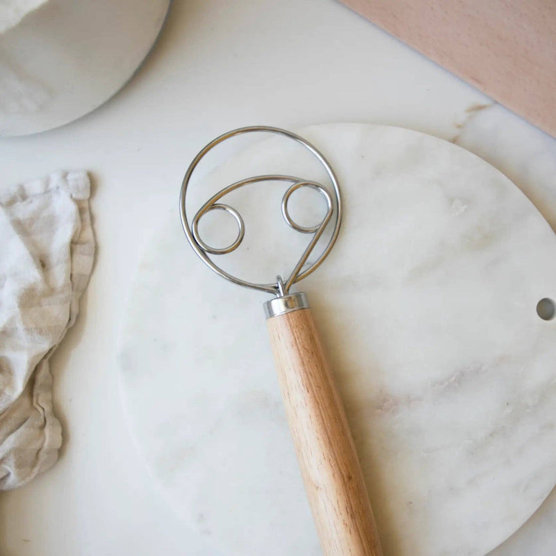 Dough Whisk Wooden Handle|  Two rings