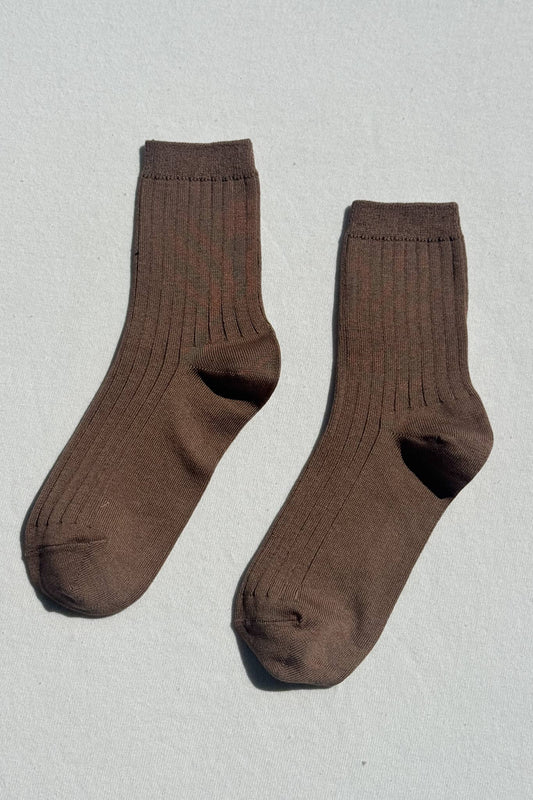 Her Socks - Mercerized Combed Cotton Rib: Dark Tan - IDYLL MANOR