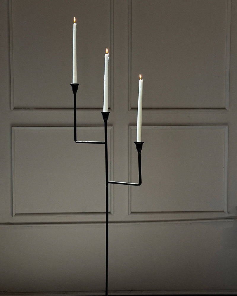 Bardot Hammered Iron Floor Candelabra | 56" Tall Tiered Candleholder - IDYLL MANOR