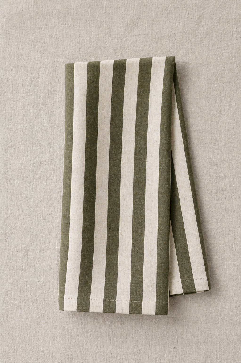 Linen Tea Towel - Oatmeal Linen & Olive Stripe