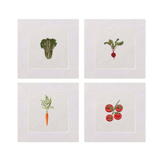 Garden Veg Embroidered Cocktail Napkins | Set of 4 - IDYLL MANOR