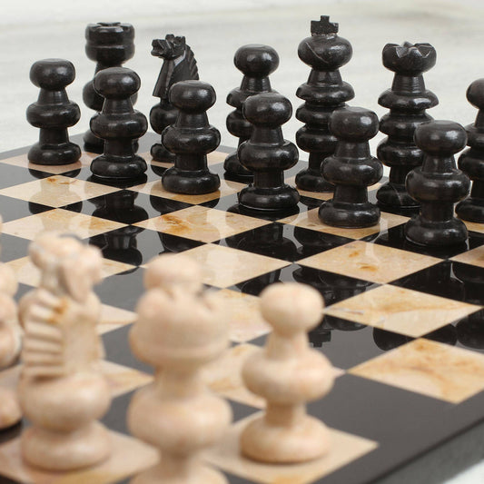 Beige and Black Marble Chess Set