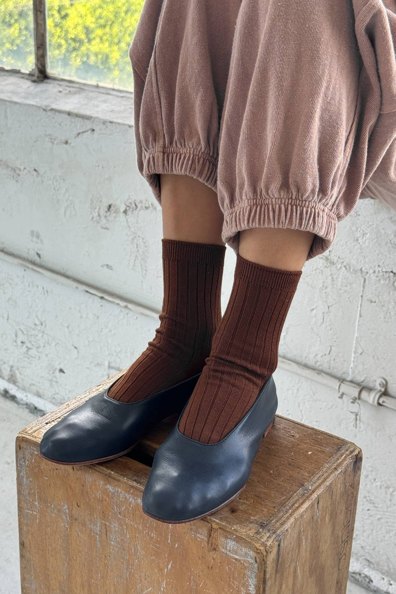 Her Socks - Mercerized Combed Cotton Rib: Dark Tan - IDYLL MANOR