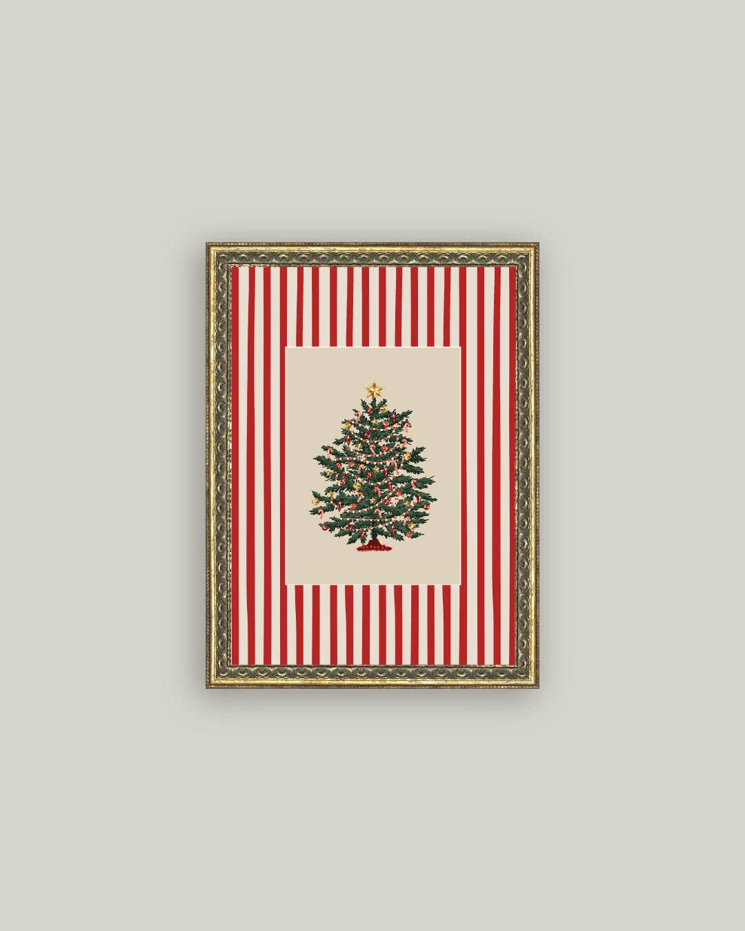 Peppermint Stripe Tree Framed Antique Art - IDYLL MANOR