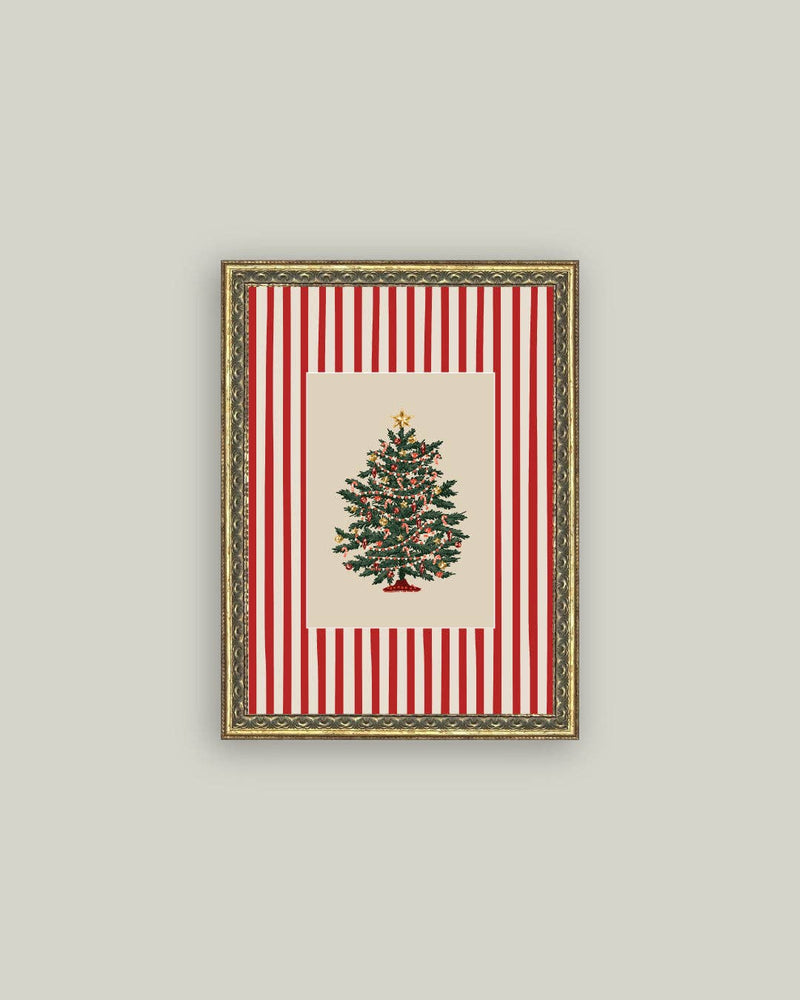 Peppermint Stripe Tree Framed Antique Art - IDYLL MANOR