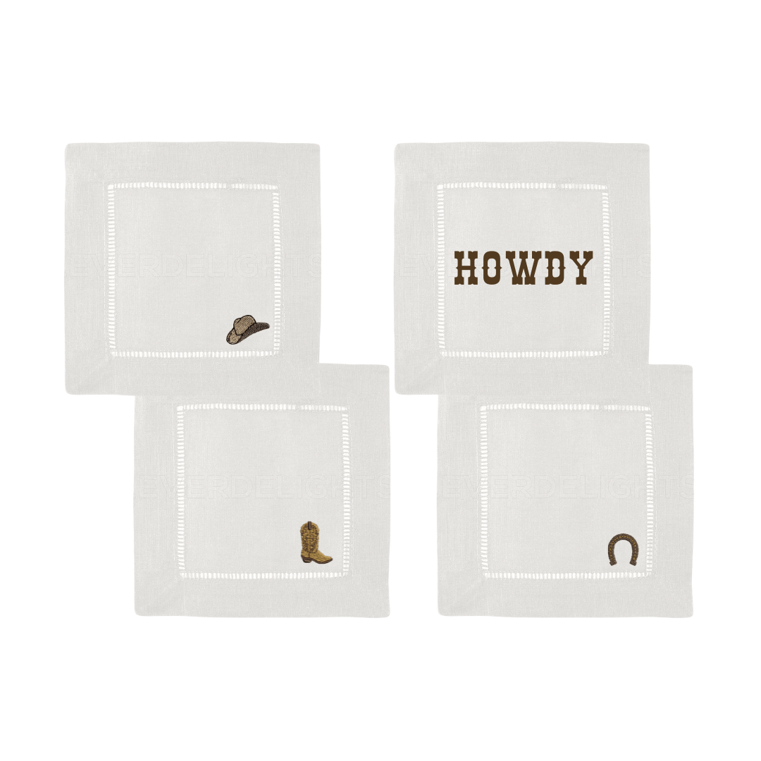 Western Embroidered Cocktail Napkins | Set of 4 - IDYLL MANOR