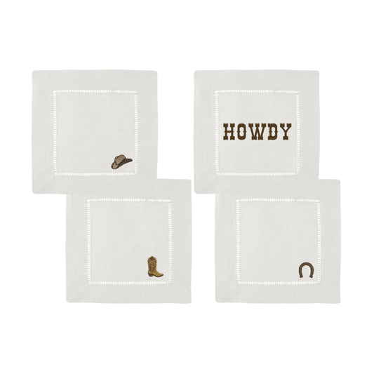 Western Embroidered Cocktail Napkins | Set of 4 - IDYLL MANOR