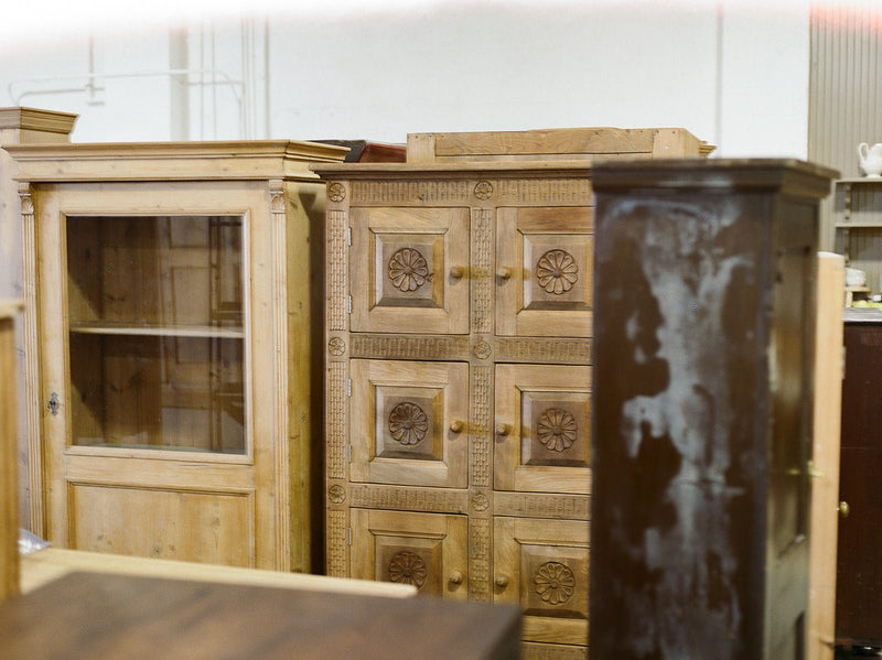 Large Antique Pine Glazed Armoire | Glass Front Cabinet - IDYLL MANOR