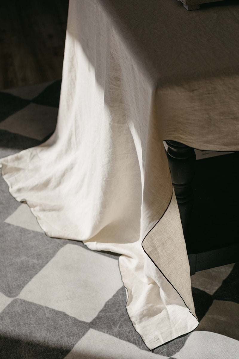 Stone Washed Linen Tablecloth | Cathedral + Black Trim - IDYLL MANOR