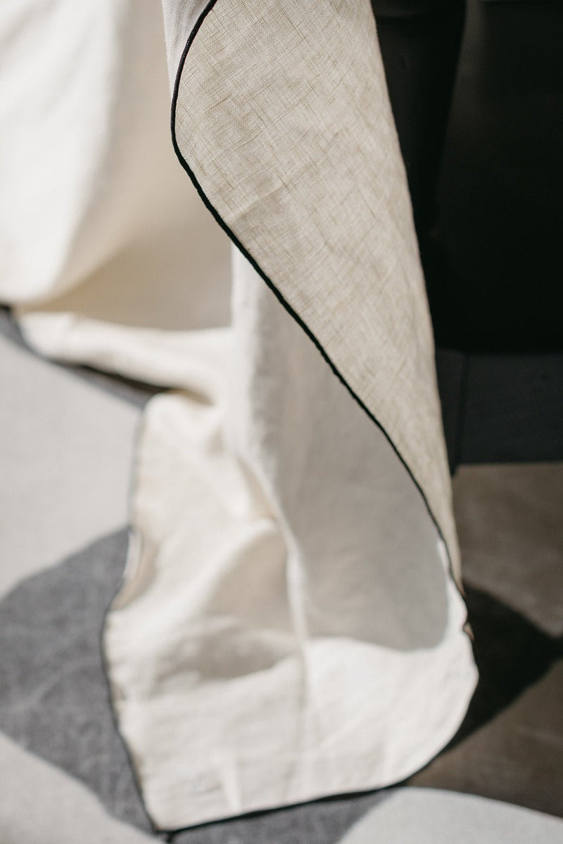 Stone Washed Linen Tablecloth | Cathedral + Black Trim - IDYLL MANOR