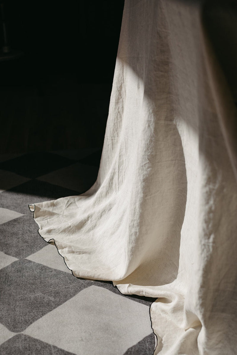 Stone Washed Linen Tablecloth | Cathedral + Black Trim - IDYLL MANOR