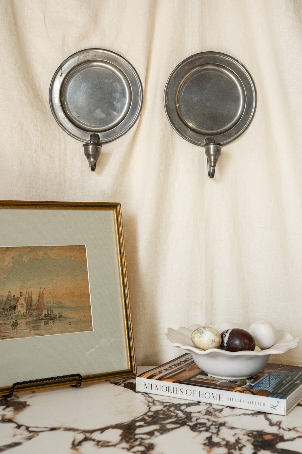 Pair of Pewter Woodbury Candle Wall Sconces - IDYLL MANOR