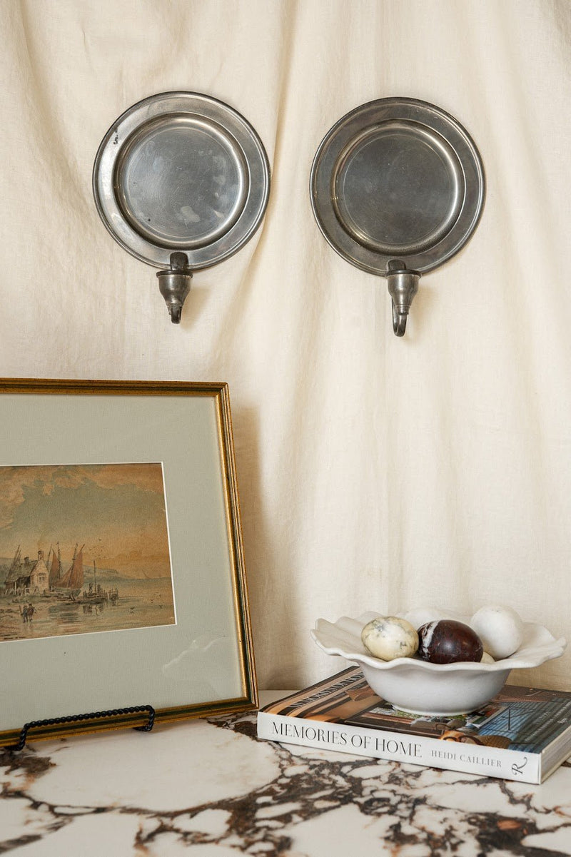 Pair of Pewter Woodbury Candle Wall Sconces - IDYLL MANOR