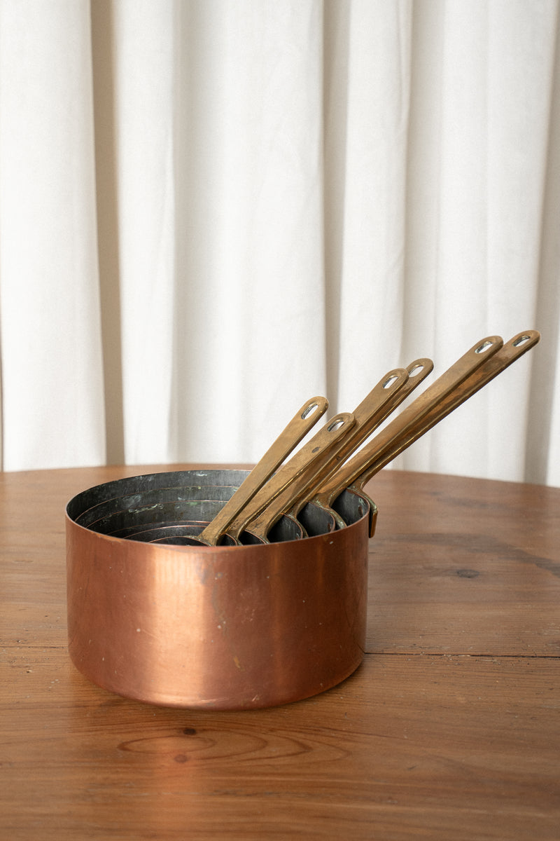 Vintage Copper Pots with Brass Handles | Set of 6