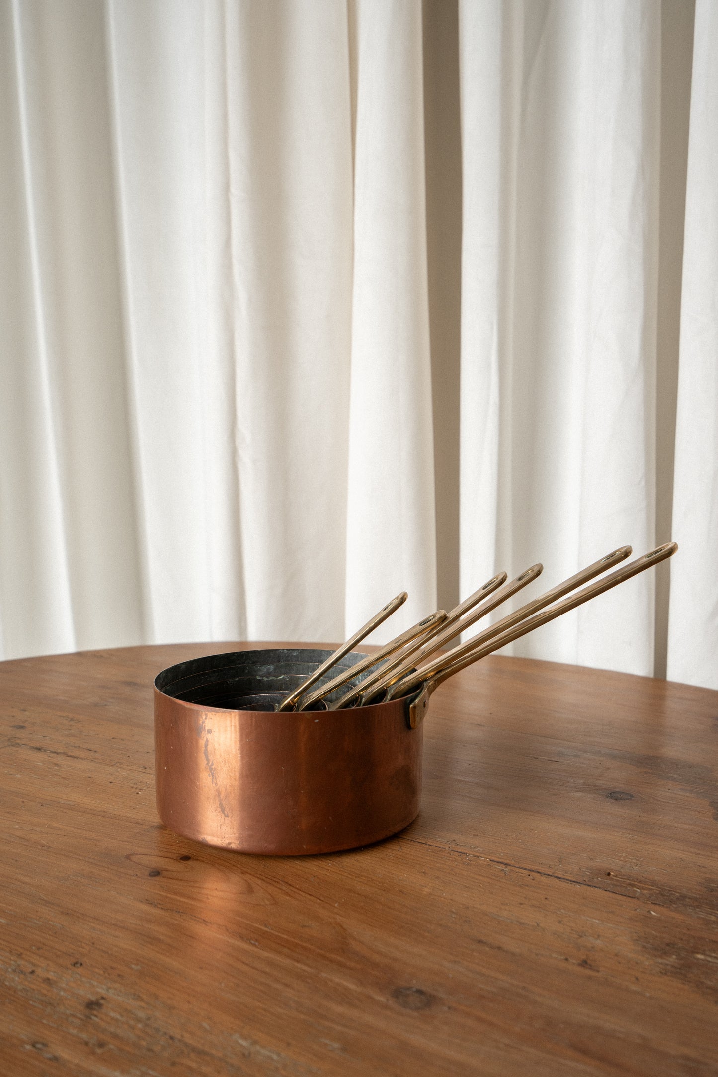 Vintage Copper Pots with Brass Handles | Set of 6