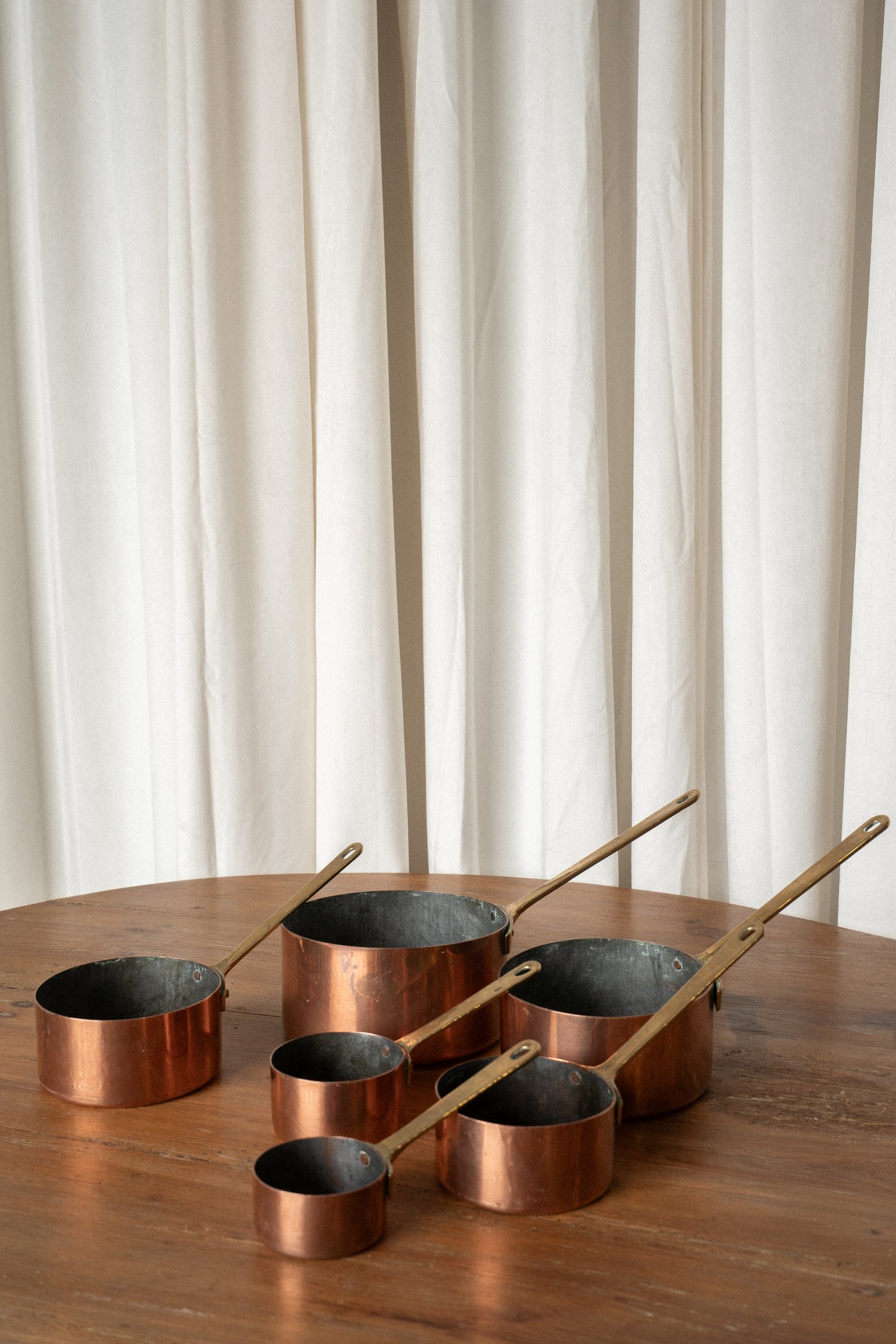 Vintage Copper Pots with Brass Handles | Set of 6