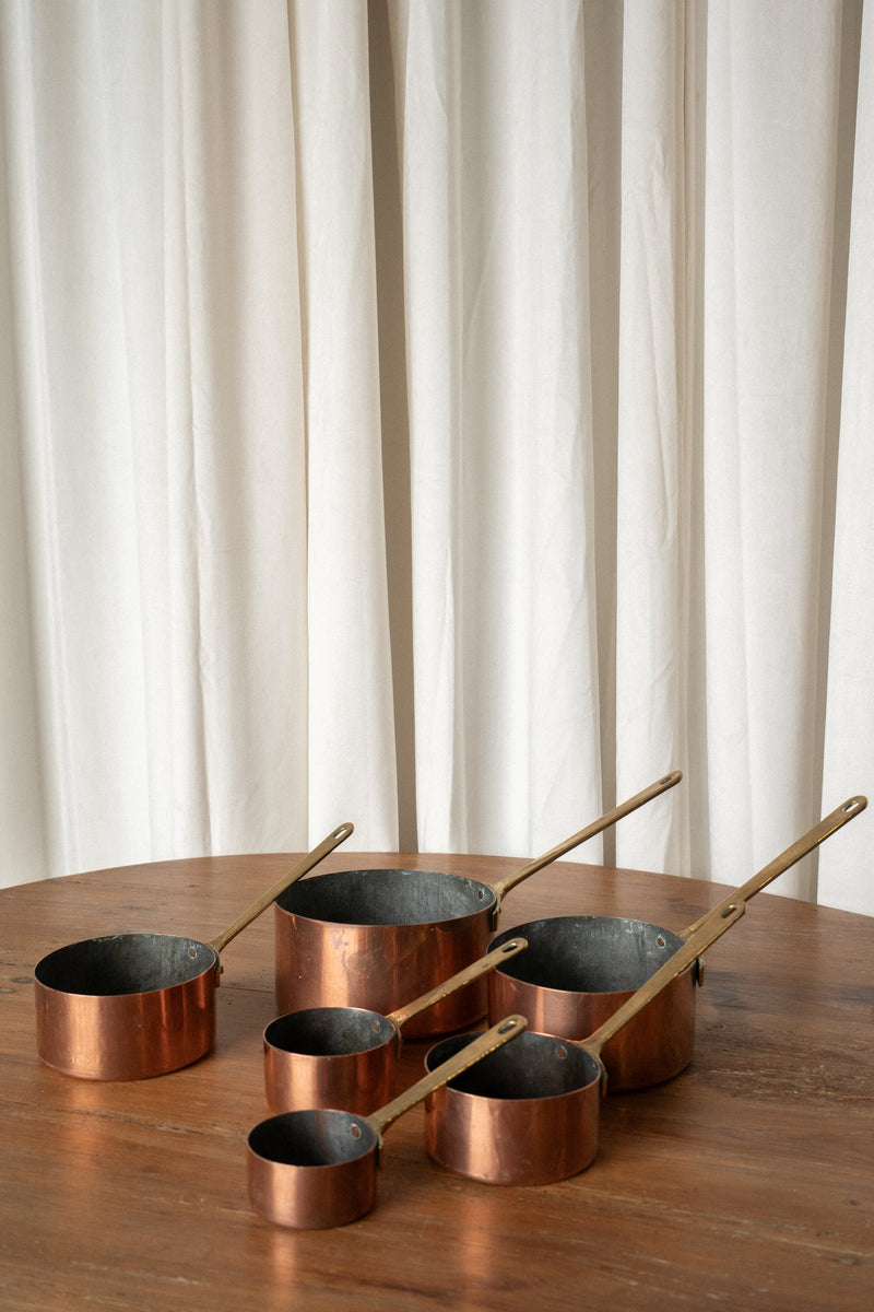 Vintage Copper Pots with Brass Handles | Set of 6