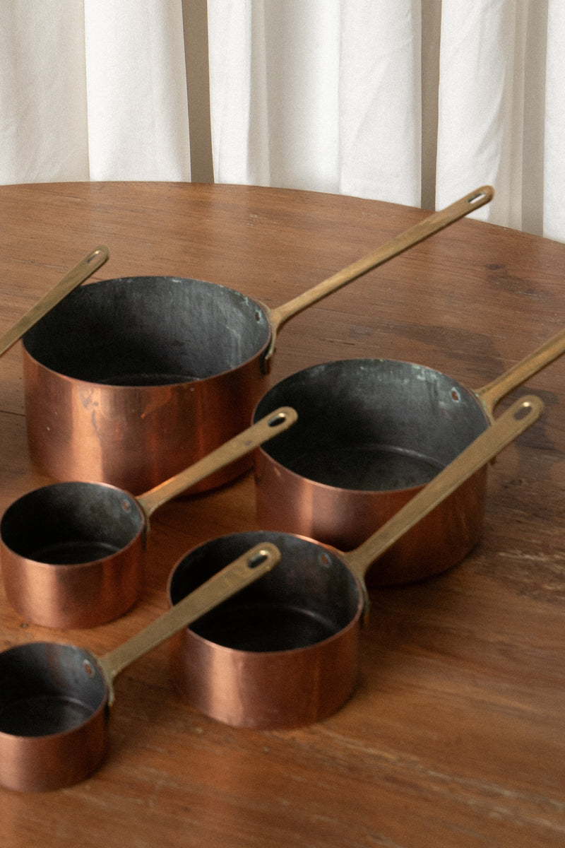 Vintage Copper Pots with Brass Handles | Set of 6