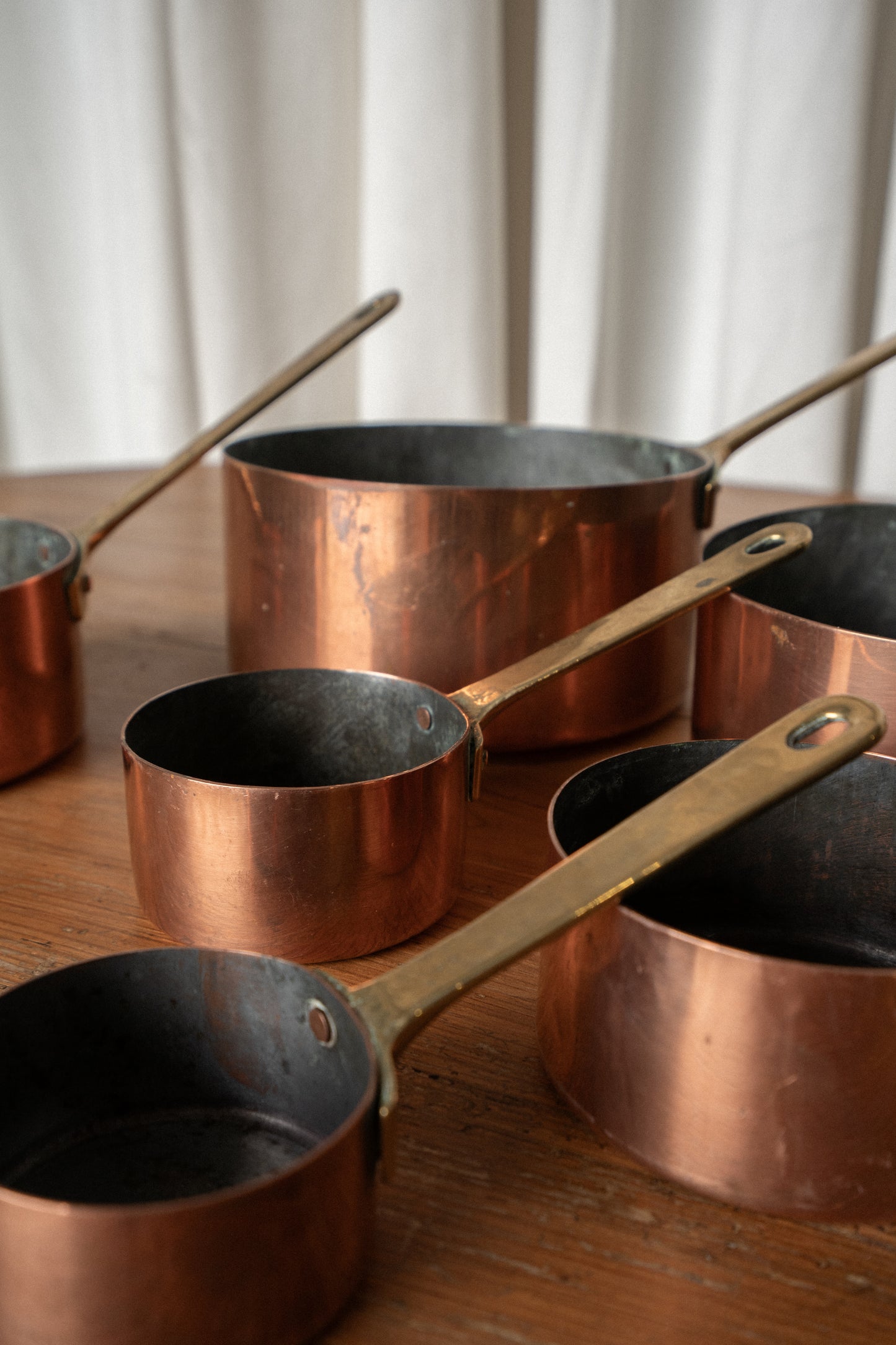 Vintage Copper Pots with Brass Handles | Set of 6