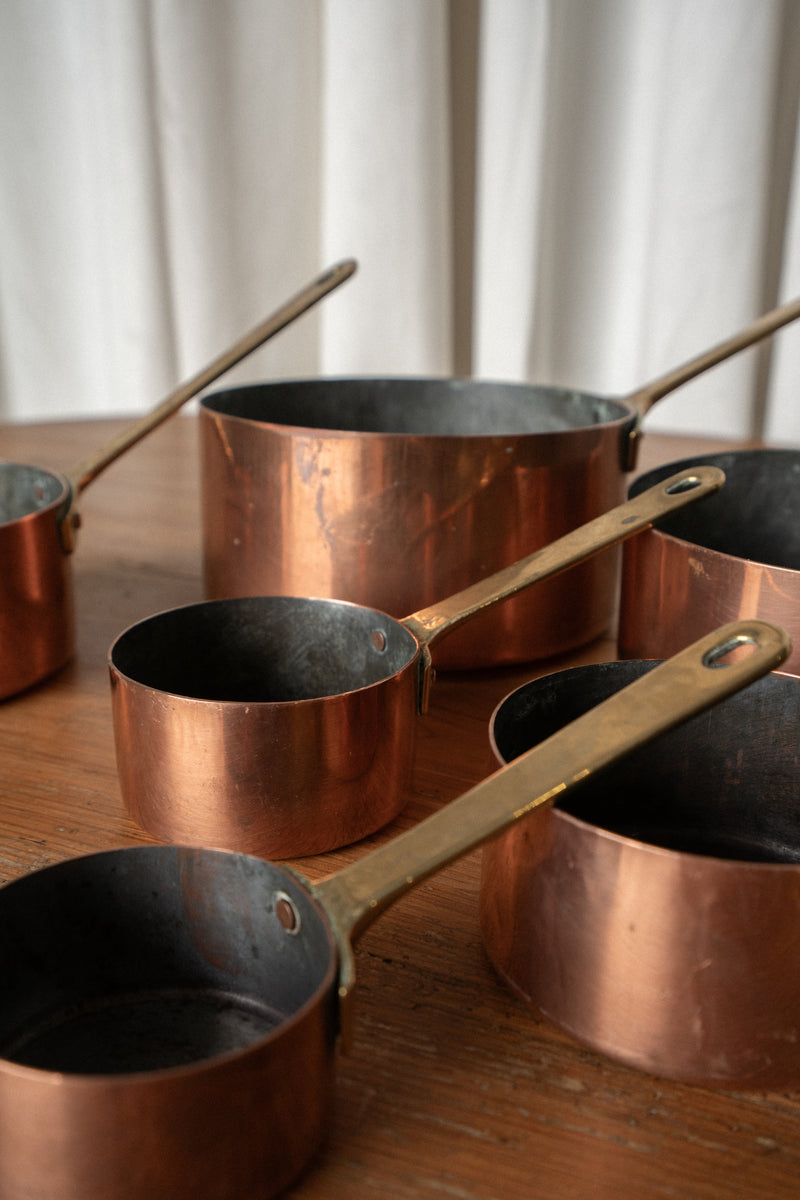 Vintage Copper Pots with Brass Handles | Set of 6
