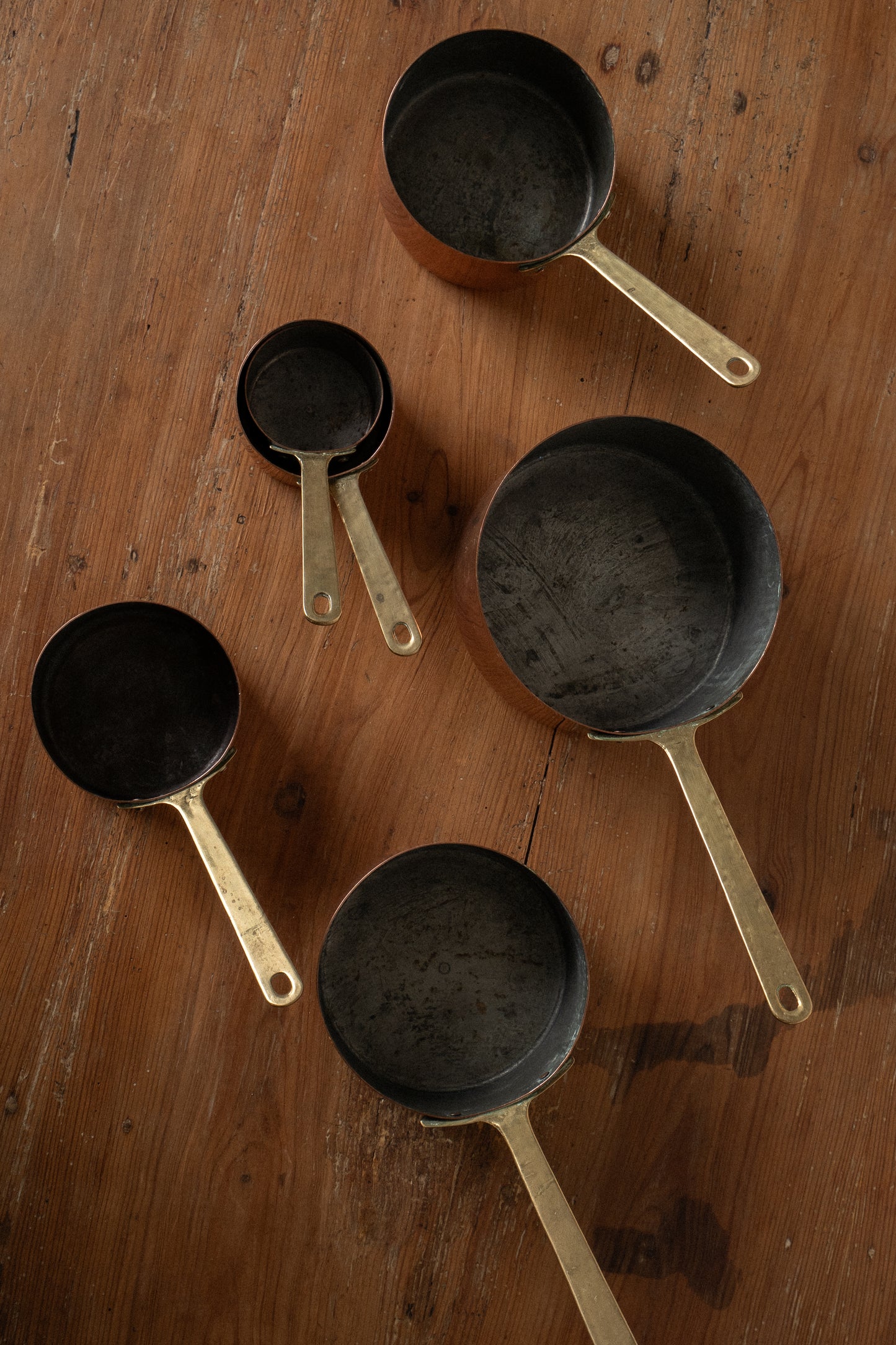 Vintage Copper Pots with Brass Handles | Set of 6