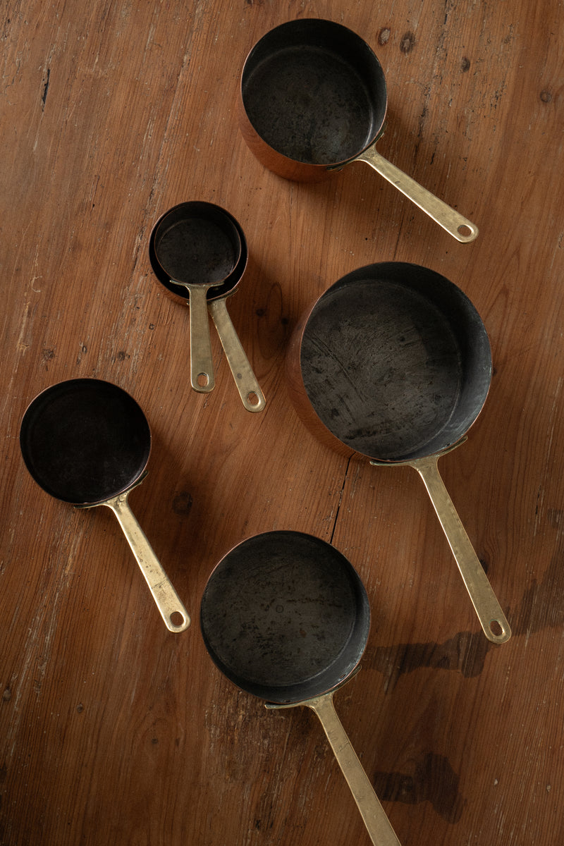 Vintage Copper Pots with Brass Handles | Set of 6
